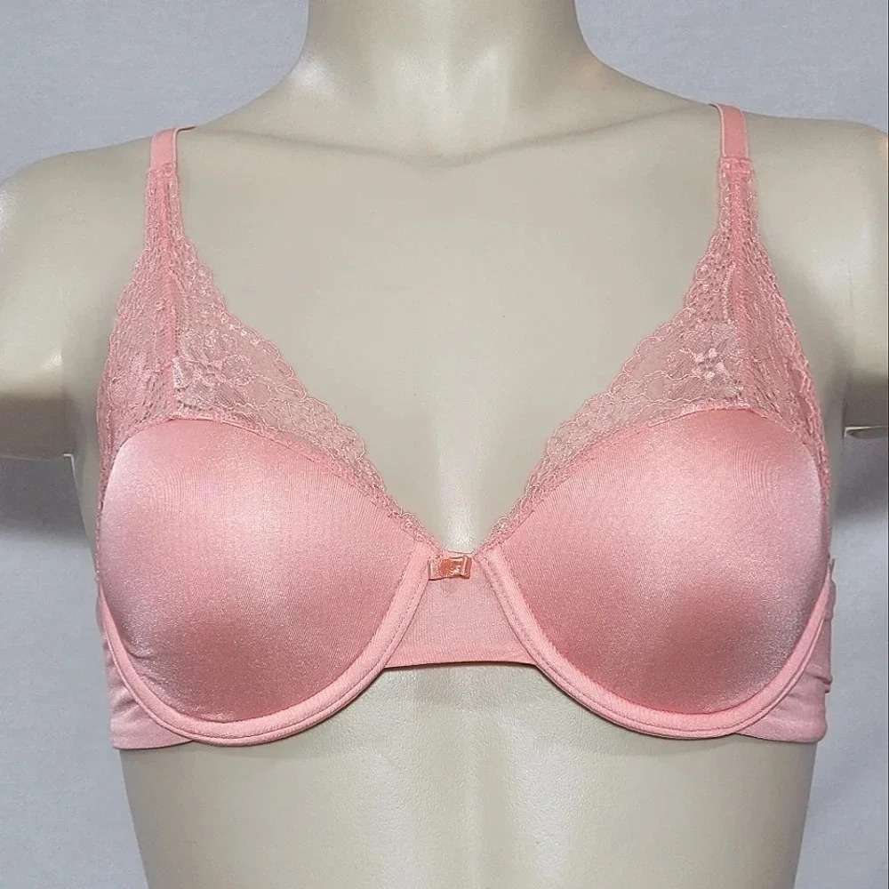 36B Lily Of France Extreme Lacy Looks Lined UW Bra Peach NWT